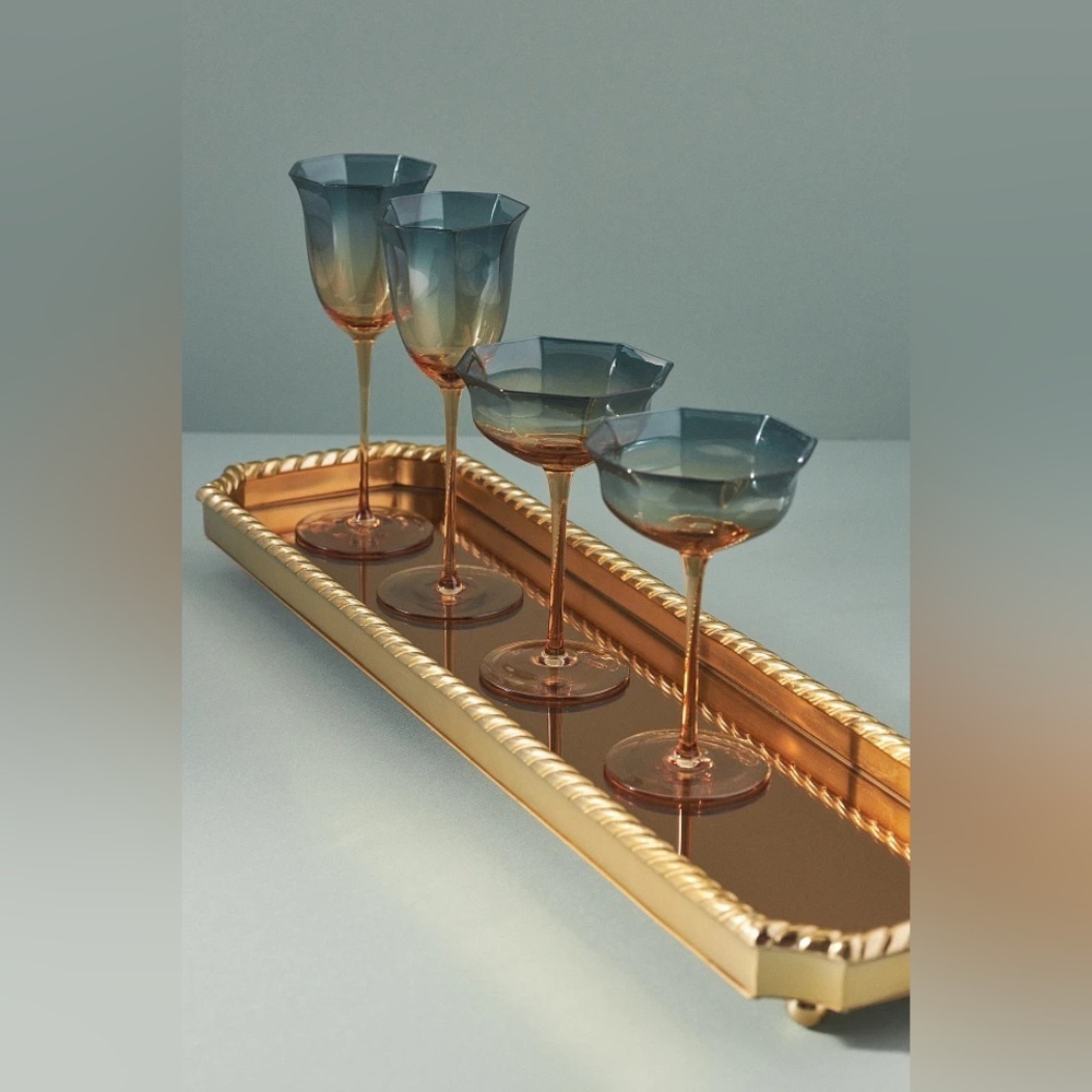 Anthropologie Livy Gold Metal Mirrored Bar Tray Large: 2"H, 26"L, 6 .5"W